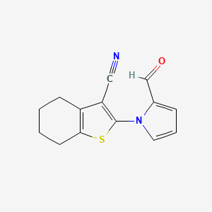 molecular formula C14H12N2OS B2632482 2-(2-formyl-1H-pyrrol-1-yl)-4,5,6,7-tetrahydro-1-benzothiophene-3-carbonitrile CAS No. 352553-63-0