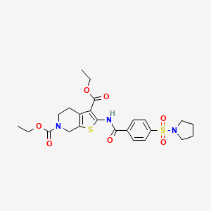 molecular formula C24H29N3O7S2 B2632492 diethyl 2-(4-(pyrrolidin-1-ylsulfonyl)benzamido)-4,5-dihydrothieno[2,3-c]pyridine-3,6(7H)-dicarboxylate CAS No. 449781-64-0