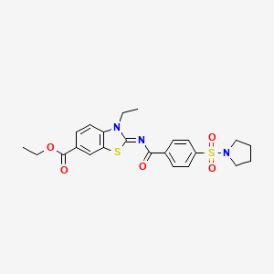 molecular formula C23H25N3O5S2 B2632548 ethyl (2Z)-3-ethyl-2-{[4-(pyrrolidine-1-sulfonyl)benzoyl]imino}-2,3-dihydro-1,3-benzothiazole-6-carboxylate CAS No. 850909-49-8