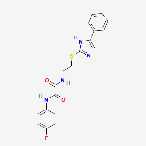 molecular formula C19H17FN4O2S B2632680 N1-(4-fluorophenyl)-N2-(2-((4-phenyl-1H-imidazol-2-yl)thio)ethyl)oxalamide CAS No. 897456-84-7