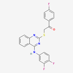 molecular formula C22H14F3N3OS B2632682 2-({4-[(3,4-difluorophenyl)amino]quinazolin-2-yl}sulfanyl)-1-(4-fluorophenyl)ethan-1-one CAS No. 688356-15-2