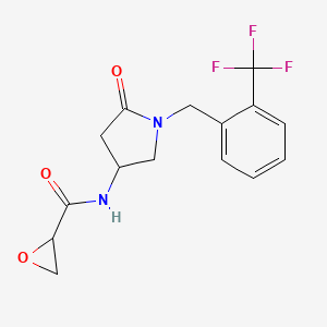 molecular formula C15H15F3N2O3 B2632703 N-(5-oxo-1-{[2-(trifluoromethyl)phenyl]methyl}pyrrolidin-3-yl)oxirane-2-carboxamide CAS No. 2418681-08-8
