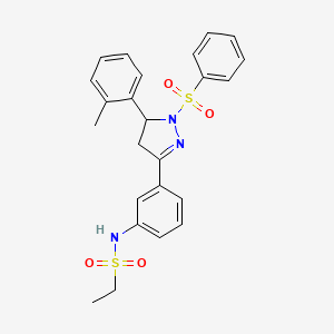 N-[3-[2-(benzenesulfonyl)-3-(2-methylphenyl)-3,4-dihydropyrazol-5-yl]phenyl]ethanesulfonamide