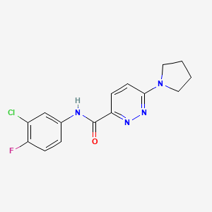 molecular formula C15H14ClFN4O B2632733 N-(3-chloro-4-fluorophenyl)-6-(pyrrolidin-1-yl)pyridazine-3-carboxamide CAS No. 1396761-03-7
