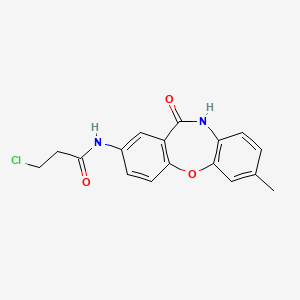 molecular formula C17H15ClN2O3 B2632785 3-chloro-N-{5-methyl-10-oxo-2-oxa-9-azatricyclo[9.4.0.0^{3,8}]pentadeca-1(15),3(8),4,6,11,13-hexaen-13-yl}propanamide CAS No. 866152-00-3
