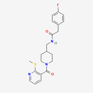 2-(4-fluorophenyl)-N-((1-(2-(methylthio)nicotinoyl)piperidin-4-yl)methyl)acetamide