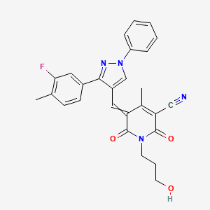5-{[3-(3-fluoro-4-methylphenyl)-1-phenyl-1H-pyrazol-4-yl]methylidene}-1-(3-hydroxypropyl)-4-methyl-2,6-dioxo-1,2,5,6-tetrahydropyridine-3-carbonitrile