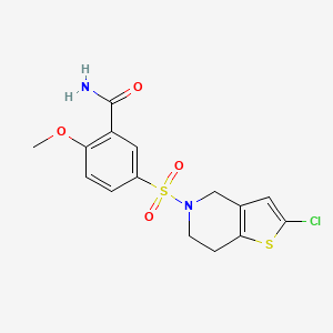 molecular formula C15H15ClN2O4S2 B2632818 5-((2-chloro-6,7-dihydrothieno[3,2-c]pyridin-5(4H)-yl)sulfonyl)-2-methoxybenzamide CAS No. 2034224-78-5