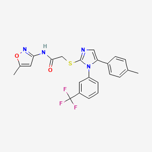 molecular formula C23H19F3N4O2S B2632821 N-(5-methyl-1,2-oxazol-3-yl)-2-{[5-(4-methylphenyl)-1-[3-(trifluoromethyl)phenyl]-1H-imidazol-2-yl]sulfanyl}acetamide CAS No. 1226449-02-0