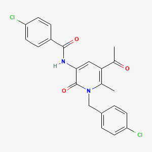 molecular formula C22H18Cl2N2O3 B2632849 N-{5-acetyl-1-[(4-chlorophenyl)methyl]-6-methyl-2-oxo-1,2-dihydropyridin-3-yl}-4-chlorobenzamide CAS No. 338774-98-4