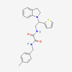 molecular formula C24H25N3O2S B2632881 N1-(2-(indolin-1-yl)-2-(thiophen-2-yl)ethyl)-N2-(4-methylbenzyl)oxalamide CAS No. 898452-12-5