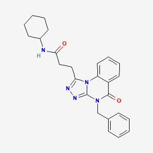 molecular formula C25H27N5O2 B2632882 3-{4-benzyl-5-oxo-4H,5H-[1,2,4]triazolo[4,3-a]quinazolin-1-yl}-N-cyclohexylpropanamide CAS No. 902955-49-1