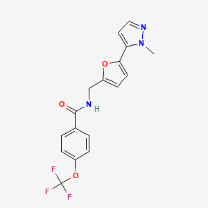 molecular formula C17H14F3N3O3 B2633007 N-{[5-(1-methyl-1H-pyrazol-5-yl)furan-2-yl]methyl}-4-(trifluoromethoxy)benzamide CAS No. 2415623-66-2
