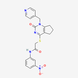 molecular formula C21H19N5O4S B2633109 N-(3-nitrophenyl)-2-({2-oxo-1-[(pyridin-4-yl)methyl]-1H,2H,5H,6H,7H-cyclopenta[d]pyrimidin-4-yl}sulfanyl)acetamide CAS No. 946244-54-8