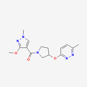 molecular formula C15H19N5O3 B2633129 3-{[1-(3-methoxy-1-methyl-1H-pyrazole-4-carbonyl)pyrrolidin-3-yl]oxy}-6-methylpyridazine CAS No. 2034477-04-6