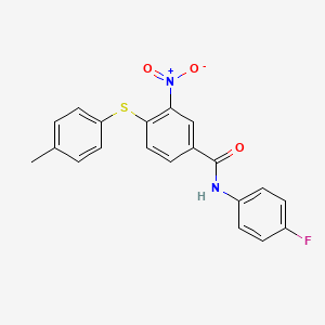 molecular formula C20H15FN2O3S B2633224 N-(4-fluorophenyl)-4-[(4-methylphenyl)sulfanyl]-3-nitrobenzamide CAS No. 303988-21-8