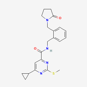 molecular formula C21H24N4O2S B2633255 6-cyclopropyl-2-(methylsulfanyl)-N-({2-[(2-oxopyrrolidin-1-yl)methyl]phenyl}methyl)pyrimidine-4-carboxamide CAS No. 1147746-22-2