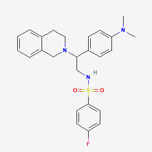 molecular formula C25H28FN3O2S B2633264 N-{2-[4-(dimethylamino)phenyl]-2-(1,2,3,4-tetrahydroisoquinolin-2-yl)ethyl}-4-fluorobenzene-1-sulfonamide CAS No. 932293-47-5