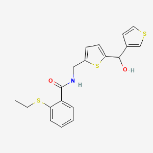 B2633355 2-(ethylthio)-N-((5-(hydroxy(thiophen-3-yl)methyl)thiophen-2-yl)methyl)benzamide CAS No. 1797300-48-1