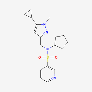 molecular formula C18H24N4O2S B2633384 N-cyclopentyl-N-((5-cyclopropyl-1-methyl-1H-pyrazol-3-yl)methyl)pyridine-3-sulfonamide CAS No. 1795424-66-6