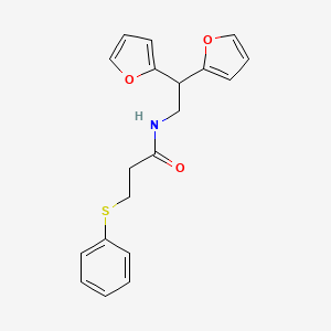 molecular formula C19H19NO3S B2633400 N-(2,2-di(furan-2-yl)ethyl)-3-(phenylthio)propanamide CAS No. 2176338-61-5