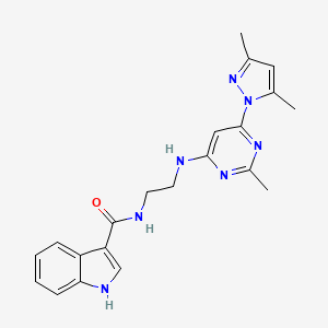 molecular formula C21H23N7O B2633402 N-(2-((6-(3,5-dimethyl-1H-pyrazol-1-yl)-2-methylpyrimidin-4-yl)amino)ethyl)-1H-indole-3-carboxamide CAS No. 1203239-77-3