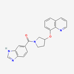molecular formula C21H18N4O2 B2633461 8-{[1-(1H-1,3-benzodiazole-5-carbonyl)pyrrolidin-3-yl]oxy}quinoline CAS No. 1903269-02-2