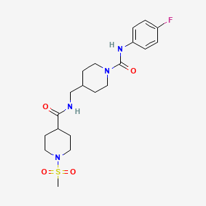 molecular formula C20H29FN4O4S B2633476 N-(4-fluorophenyl)-4-((1-(methylsulfonyl)piperidine-4-carboxamido)methyl)piperidine-1-carboxamide CAS No. 1234937-15-5