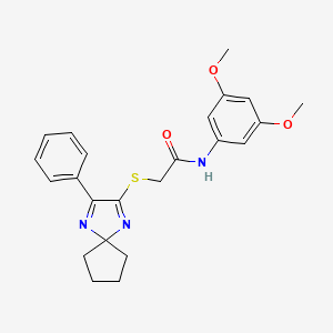 molecular formula C23H25N3O3S B2633483 N-(3,5-DIMETHOXYPHENYL)-2-({3-PHENYL-1,4-DIAZASPIRO[4.4]NONA-1,3-DIEN-2-YL}SULFANYL)ACETAMIDE CAS No. 899906-08-2