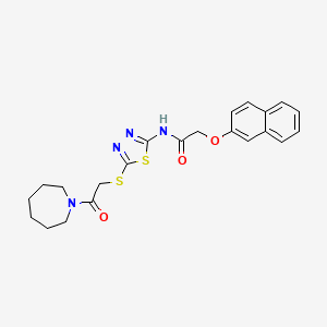 molecular formula C22H24N4O3S2 B2633497 N-(5-((2-(azepan-1-yl)-2-oxoethyl)thio)-1,3,4-thiadiazol-2-yl)-2-(naphthalen-2-yloxy)acetamide CAS No. 476466-58-7