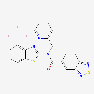 molecular formula C21H12F3N5OS2 B2633528 N-(pyridin-2-ylmethyl)-N-(4-(trifluoromethyl)benzo[d]thiazol-2-yl)benzo[c][1,2,5]thiadiazole-5-carboxamide CAS No. 1396866-71-9