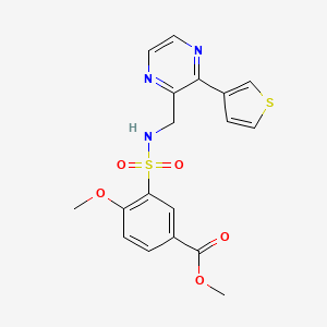 molecular formula C18H17N3O5S2 B2633534 methyl 4-methoxy-3-({[3-(thiophen-3-yl)pyrazin-2-yl]methyl}sulfamoyl)benzoate CAS No. 2034539-49-4
