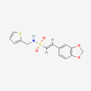 molecular formula C14H13NO4S2 B2633553 (E)-2-(2H-1,3-benzodioxol-5-yl)-N-[(thiophen-2-yl)methyl]ethene-1-sulfonamide CAS No. 339018-46-1