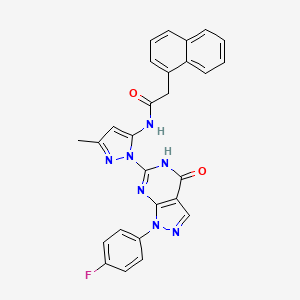 molecular formula C27H20FN7O2 B2633559 N-(1-(1-(4-fluorophenyl)-4-oxo-4,5-dihydro-1H-pyrazolo[3,4-d]pyrimidin-6-yl)-3-methyl-1H-pyrazol-5-yl)-2-(naphthalen-1-yl)acetamide CAS No. 1020488-81-6