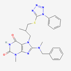 molecular formula C25H27N9O2S B2633569 8-(苄基(甲基)氨基)-3-甲基-7-(2-甲基-3-((1-苯基-1H-四唑-5-基)硫基)丙基)-1H-嘧啶-2,6(3H,7H)-二酮 CAS No. 713094-06-5