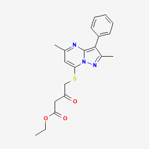 molecular formula C20H21N3O3S B2633571 Ethyl 4-((2,5-dimethyl-3-phenylpyrazolo[1,5-a]pyrimidin-7-yl)thio)-3-oxobutanoate CAS No. 850745-00-5