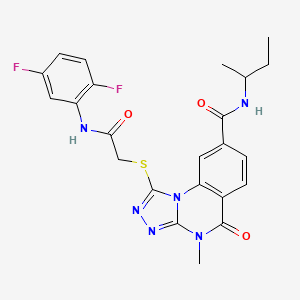 molecular formula C23H22F2N6O3S B2633572 N-(butan-2-yl)-1-({[(2,5-difluorophenyl)carbamoyl]methyl}sulfanyl)-4-methyl-5-oxo-4H,5H-[1,2,4]triazolo[4,3-a]quinazoline-8-carboxamide CAS No. 1111211-05-2