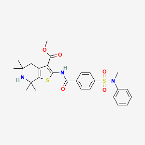 molecular formula C27H31N3O5S2 B2633579 甲基5,5,7,7-四甲基-2-(4-(N-甲基-N-苯基磺胺基)苯甲酰基)-4,5,6,7-四氢噻吩[2,3-c]吡啶-3-甲酸甲酯 CAS No. 449782-53-0