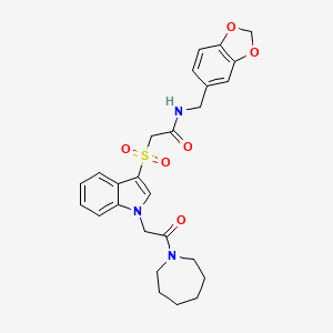 2-((1-(2-(azepan-1-yl)-2-oxoethyl)-1H-indol-3-yl)sulfonyl)-N-(benzo[d][1,3]dioxol-5-ylmethyl)acetamide