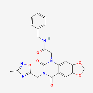 molecular formula C22H19N5O6 B2633760 N-benzyl-2-{7-[(3-methyl-1,2,4-oxadiazol-5-yl)methyl]-6,8-dioxo-2H,5H,6H,7H,8H-[1,3]dioxolo[4,5-g]quinazolin-5-yl}acetamide CAS No. 1031543-45-9