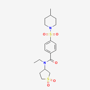 molecular formula C19H28N2O5S2 B2633804 N-(1,1-dioxidotetrahydrothiophen-3-yl)-N-ethyl-4-((4-methylpiperidin-1-yl)sulfonyl)benzamide CAS No. 874788-28-0