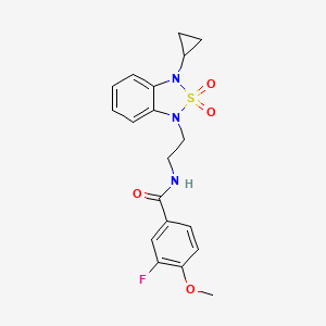 molecular formula C19H20FN3O4S B2633806 N-[2-(3-cyclopropyl-2,2-dioxo-1,3-dihydro-2lambda6,1,3-benzothiadiazol-1-yl)ethyl]-3-fluoro-4-methoxybenzamide CAS No. 2097896-91-6