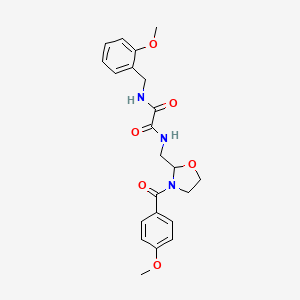 molecular formula C22H25N3O6 B2633823 N1-((3-(4-methoxybenzoyl)oxazolidin-2-yl)methyl)-N2-(2-methoxybenzyl)oxalamide CAS No. 874805-34-2