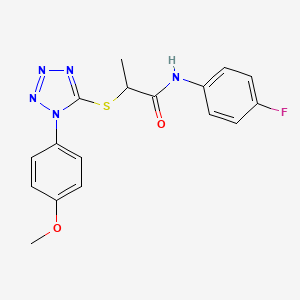 molecular formula C17H16FN5O2S B2633839 N-(4-fluorophenyl)-2-((1-(4-methoxyphenyl)-1H-tetrazol-5-yl)thio)propanamide CAS No. 890638-56-9