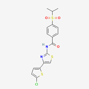 molecular formula C17H15ClN2O3S3 B2633953 N-(4-(5-chlorothiophen-2-yl)thiazol-2-yl)-4-(isopropylsulfonyl)benzamide CAS No. 919847-11-3