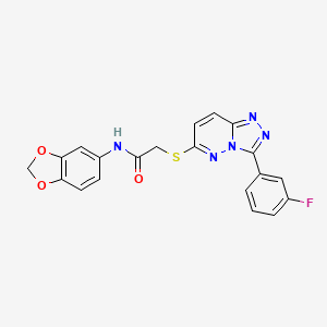 molecular formula C20H14FN5O3S B2633987 N-(2H-1,3-benzodioxol-5-yl)-2-{[3-(3-fluorophenyl)-[1,2,4]triazolo[4,3-b]pyridazin-6-yl]sulfanyl}acetamide 