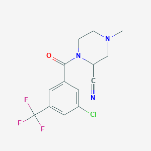 molecular formula C14H13ClF3N3O B2634009 1-[3-Chloro-5-(trifluoromethyl)benzoyl]-4-methylpiperazine-2-carbonitrile CAS No. 1825621-34-8