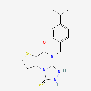 molecular formula C17H16N4OS2 B2634026 8-{[4-(Propan-2-yl)phenyl]methyl}-12-sulfanylidene-5-thia-1,8,10,11-tetraazatricyclo[7.3.0.0^{2,6}]dodeca-2(6),3,9-trien-7-one CAS No. 1031578-19-4