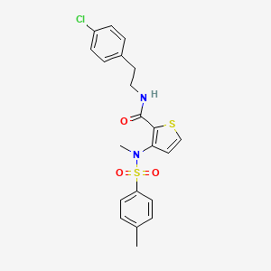 molecular formula C21H21ClN2O3S2 B2634053 N-[2-(4-chlorophenyl)ethyl]-3-(N-methyl4-methylbenzenesulfonamido)thiophene-2-carboxamide CAS No. 1116017-39-0