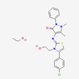 molecular formula C24H27ClN4O3S B2634069 4-{[(2Z)-4-(4-chlorophenyl)-3-(2-hydroxyethyl)-2,3-dihydro-1,3-thiazol-2-ylidene]amino}-1,5-dimethyl-2-phenyl-2,3-dihydro-1H-pyrazol-3-one; ethanol CAS No. 474877-84-4